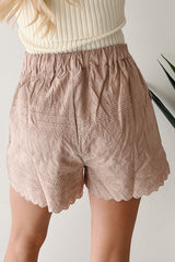 Fireside Vibes High Rise Woven Eyelet Shorts (Mocha)