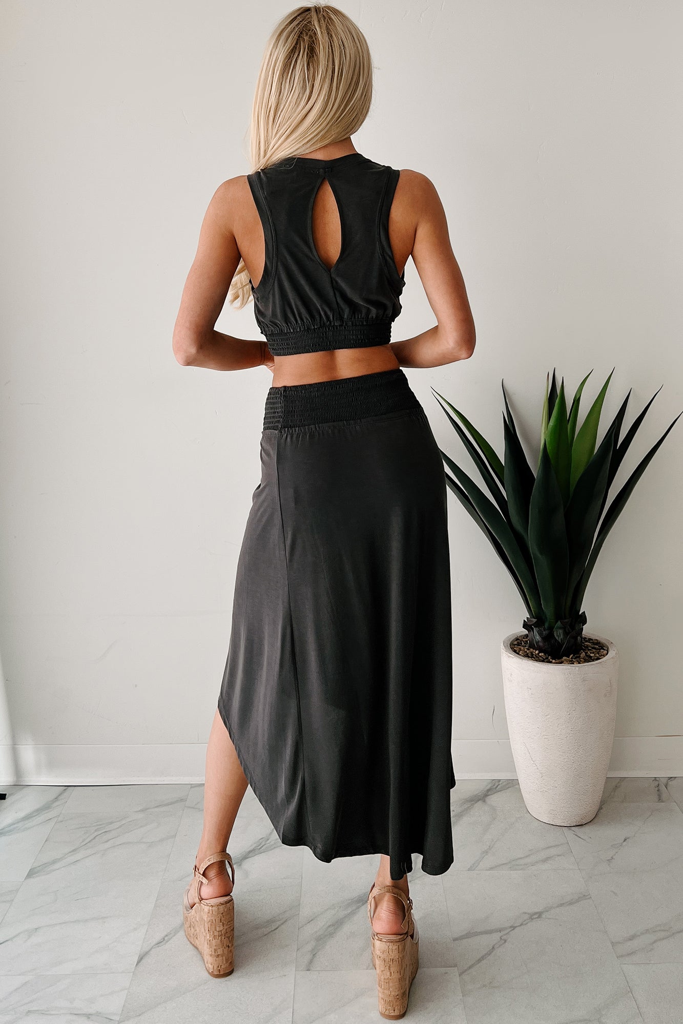 Bringing The Heat Smocked Hem Crop Top (Black)