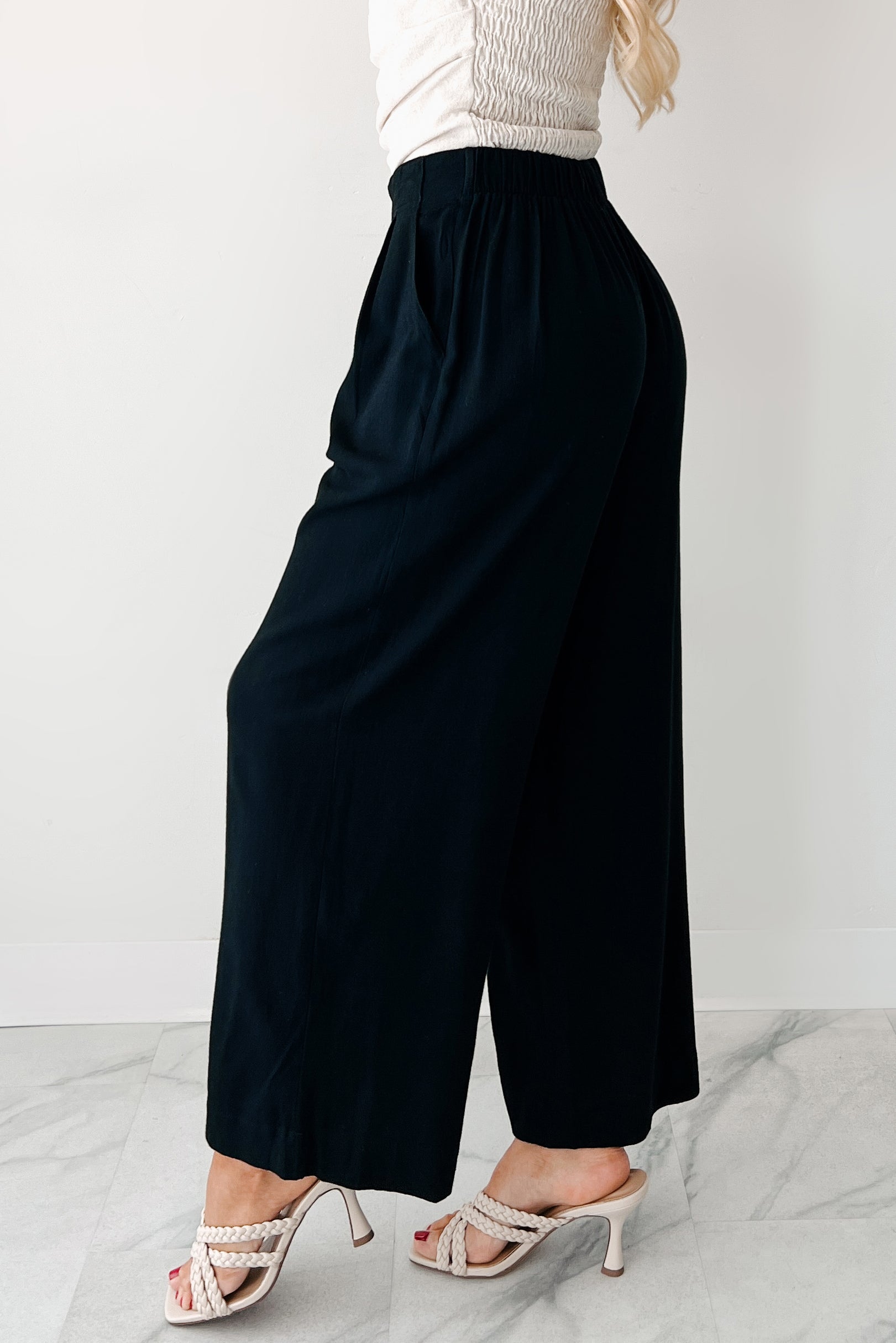 All About Ease High Rise Pleated Linen Pants (Black)