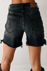 Rhysand Mid Rise Judy Blue Cut Off Dad Shorts (Black)