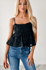 Modern Icon Textured Floral Babydoll Tank (Black)