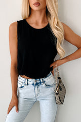 Earth Moments Sleeveless Linen Drawstring Top (Black)