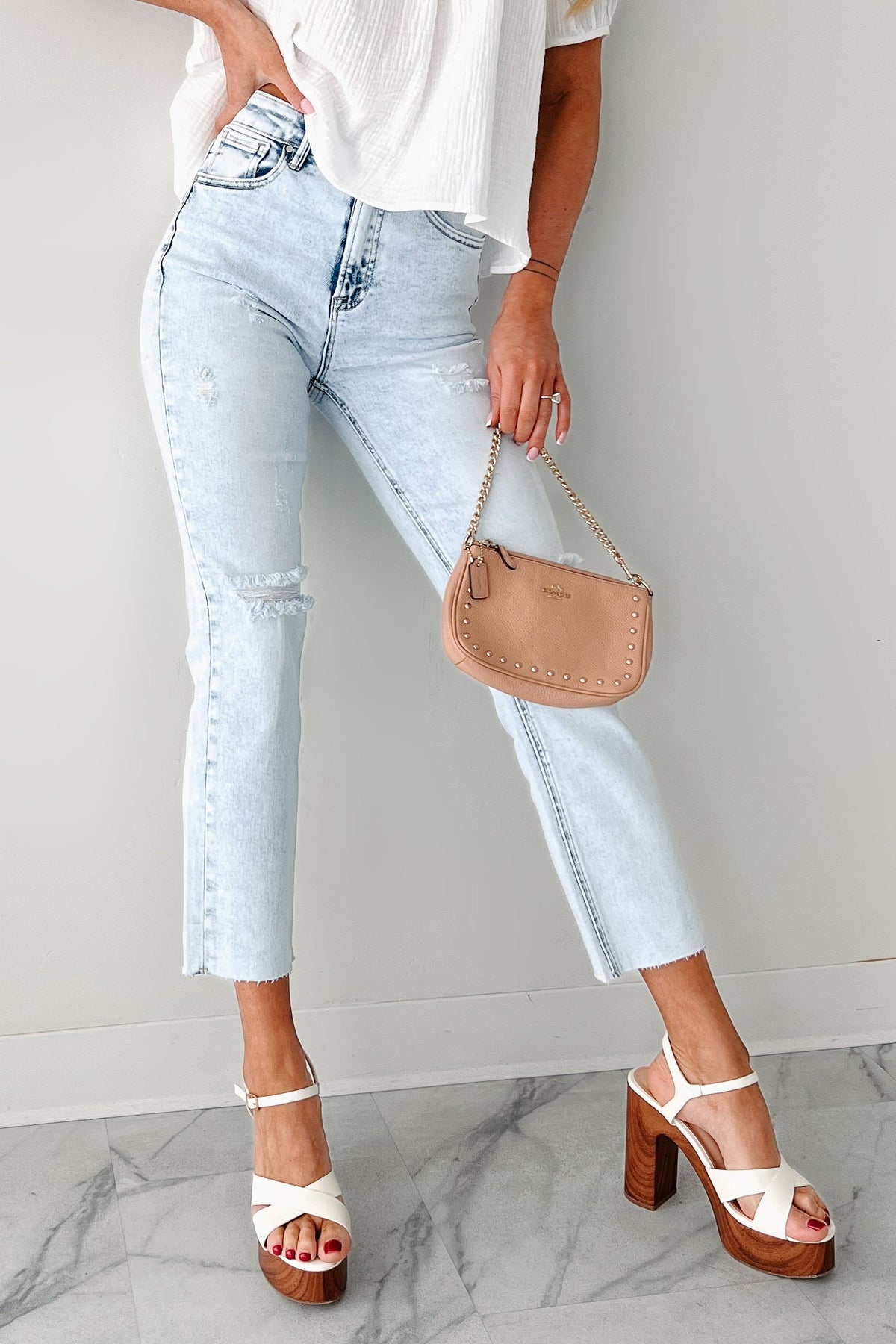 Opal High Rise Distressed Slim Straight Risen Jeans (Acid Light)