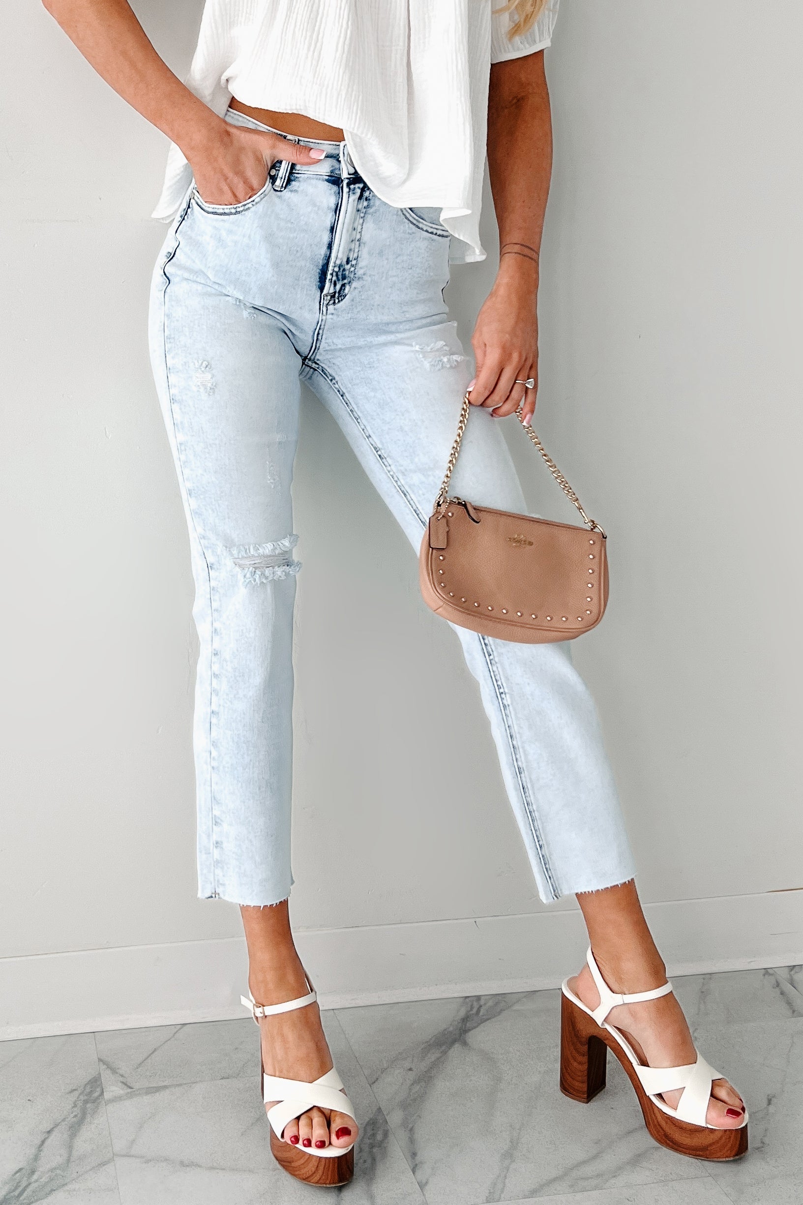 Opal High Rise Distressed Slim Straight Risen Jeans (Acid Light)