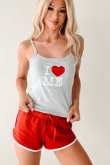"I <3 ME" Tank Top & Shorts Set (Grey/Red)