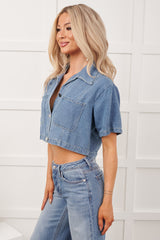 Outlaw Blues Button Up Short Sleeve Top (Medium Denim)