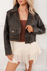 Piece of Heaven Faux Leather Zip-Up Jacket (Brown)