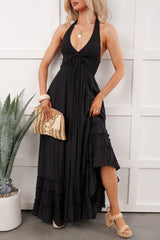 Hint Of Honey Halter Neck Maxi Dress (Black)