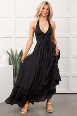 Hint Of Honey Halter Neck Maxi Dress (Black)