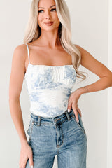 Cheeky Charmer Mesh Print Bodysuit (Ivory/Blue)