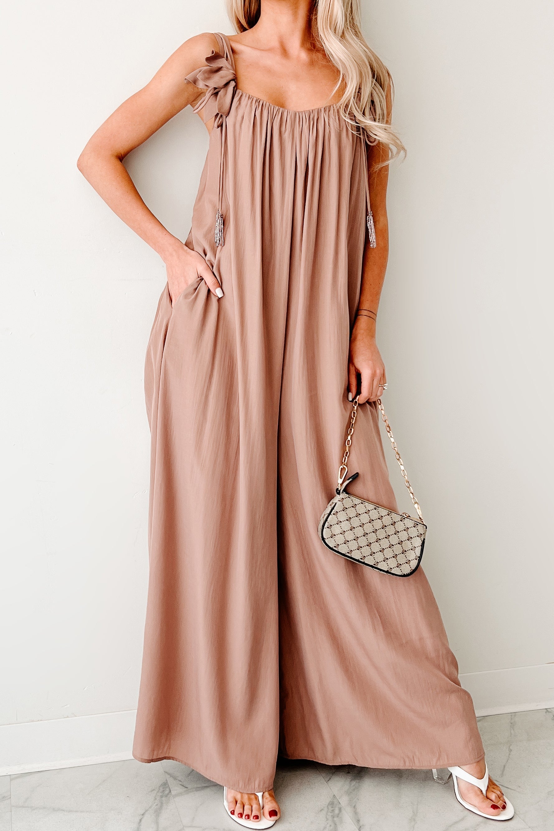 Elegance In Motion Sleeveless Flowy Jumpsuit (Mocha)