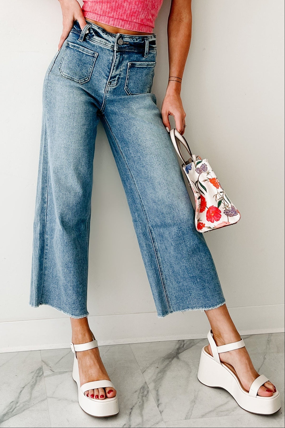 Louisa Wide Cropped Mica Denim Jeans (Light Wash)