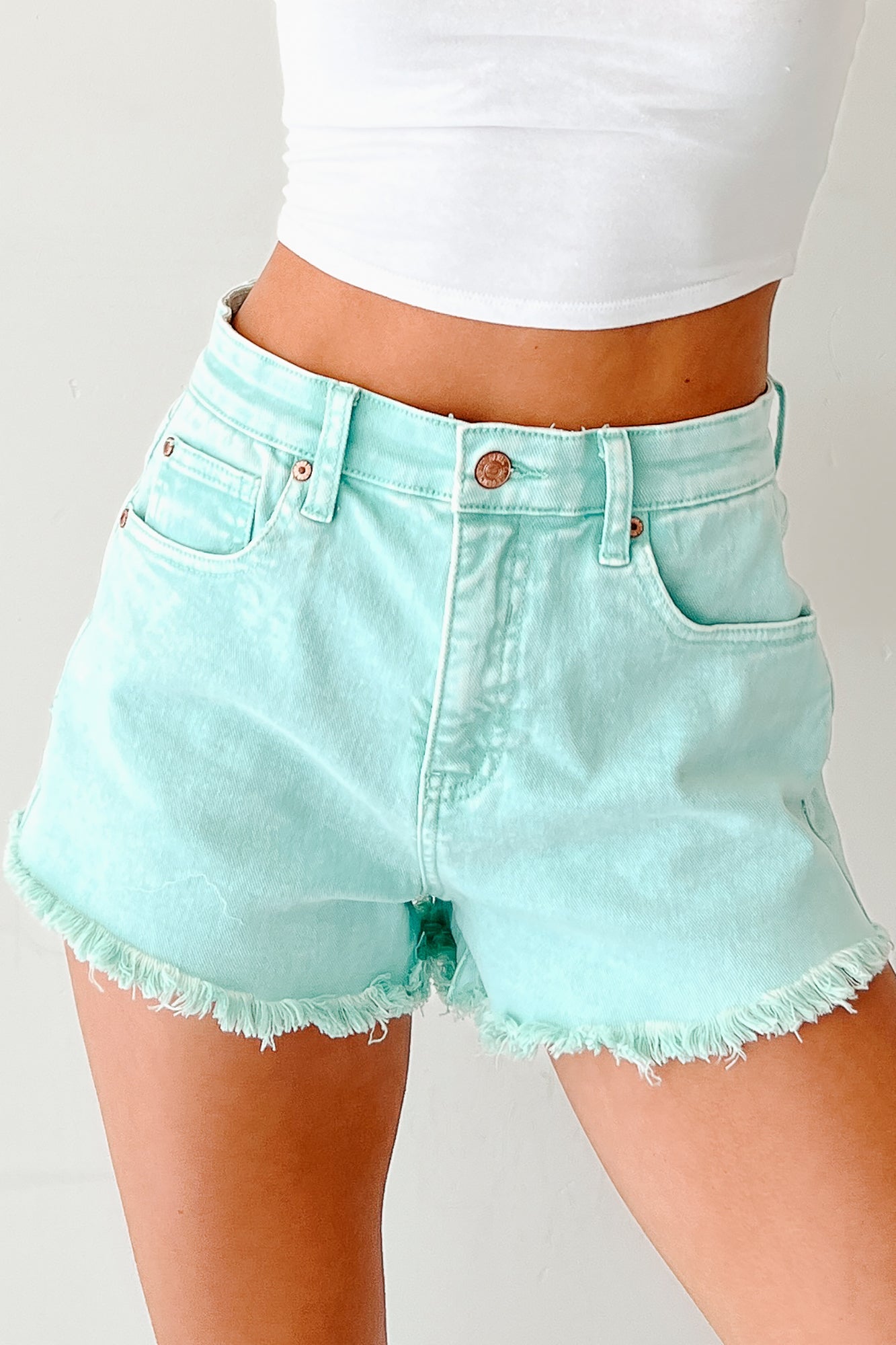 Bubblegum Bliss Washed Saige Denim Shorts (Mint)