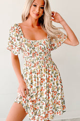 Pink Skies Floral Mini Dress (Cream)