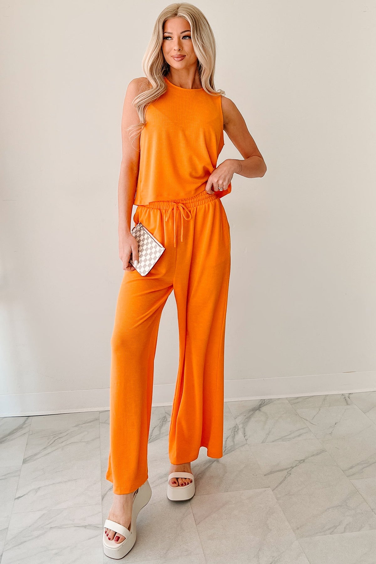 Still As The Stars Two-Piece Ribbed Tank & Pant Set (Orange)