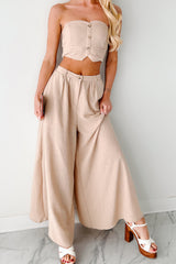 Heartthrob Moments Strapless Crop Top & Pant Set (Beige)