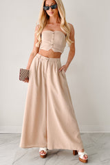 Heartthrob Moments Strapless Crop Top & Pant Set (Beige)