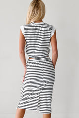 Simple Vibes Striped Top & Skirt Set (White)