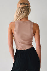 Simple is Sweet Ribbed Sleeveless Bodysuit (Tan)
