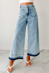 Lola Dyed Hem Wide Leg Crop Jeans (Denim)