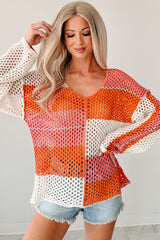 Roam Ready Colorblock Crochet Top (Mango)