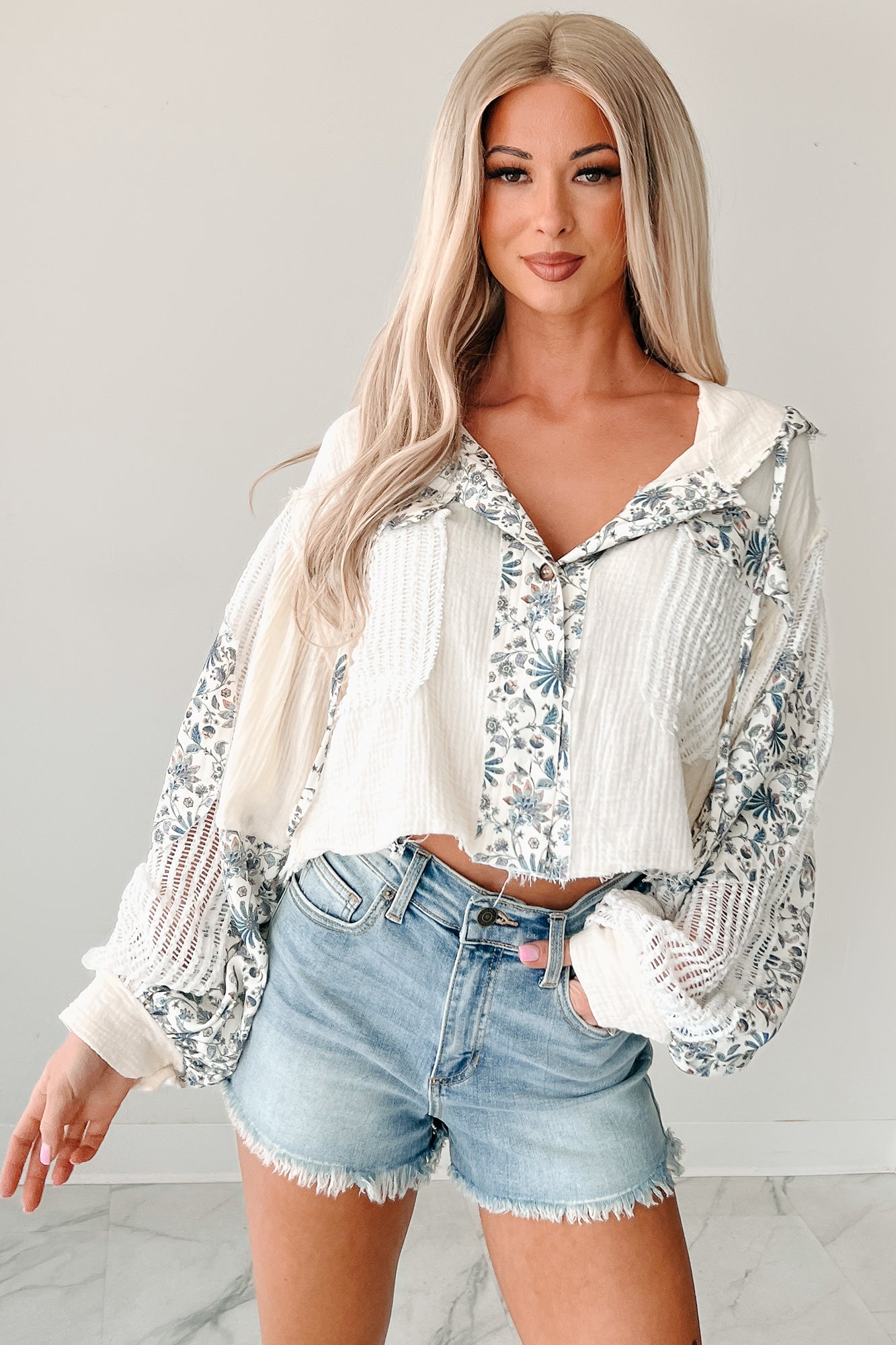 Knitted Paths Floral Crochet Hooded Top (Natural)