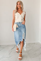 Love Drunk Sleeveless Ruffle Lace POL Top (Cream)