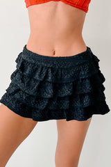Confetti Hearts Textured Ruffle Mini Skirt (Black)