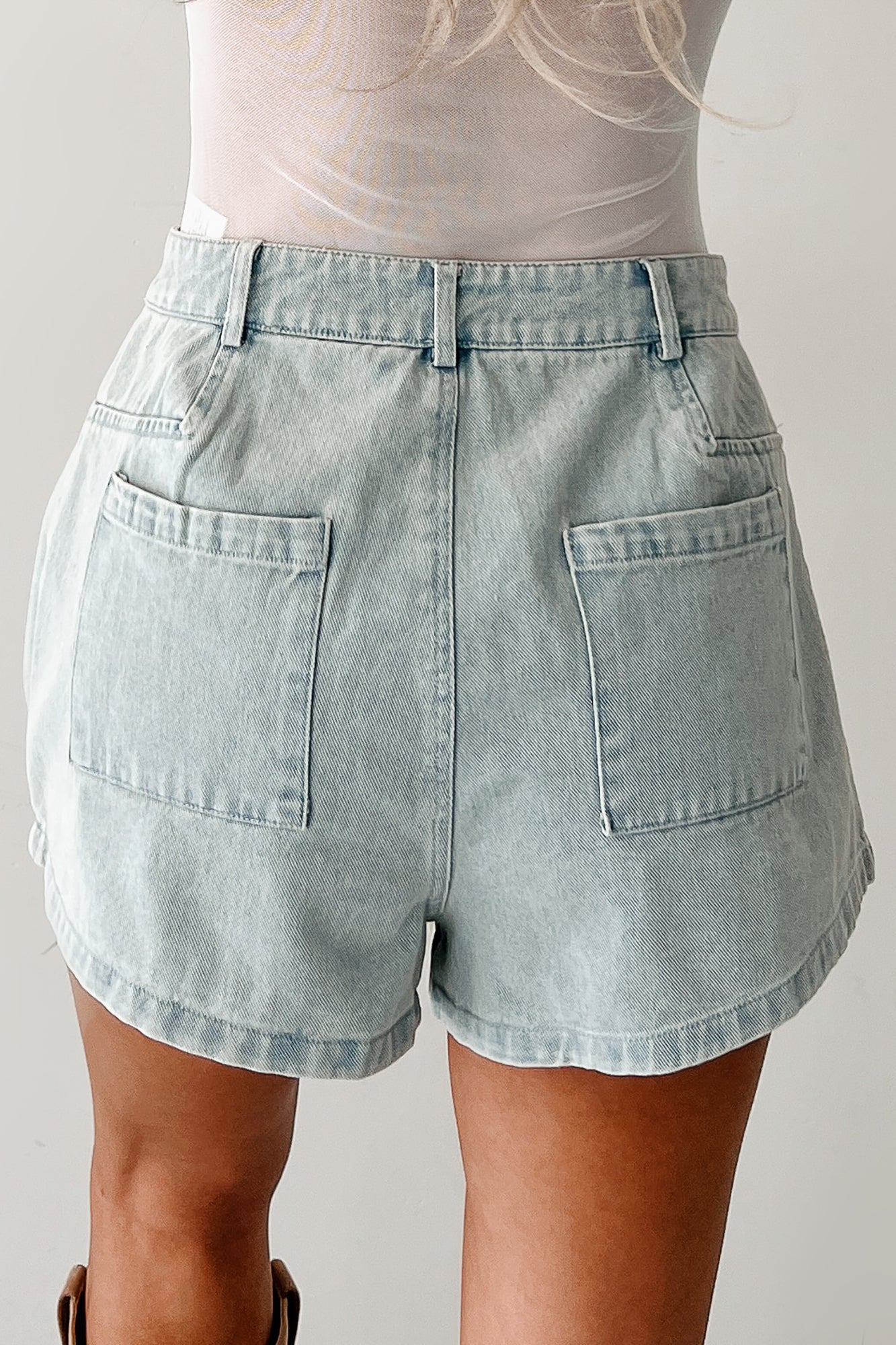 No One To Blame Pleated Denim Shorts (Washed Denim)