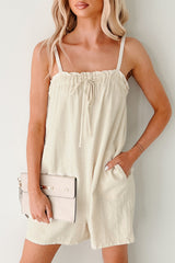Chill & Chat Linen Drawstring Romper (Oat)