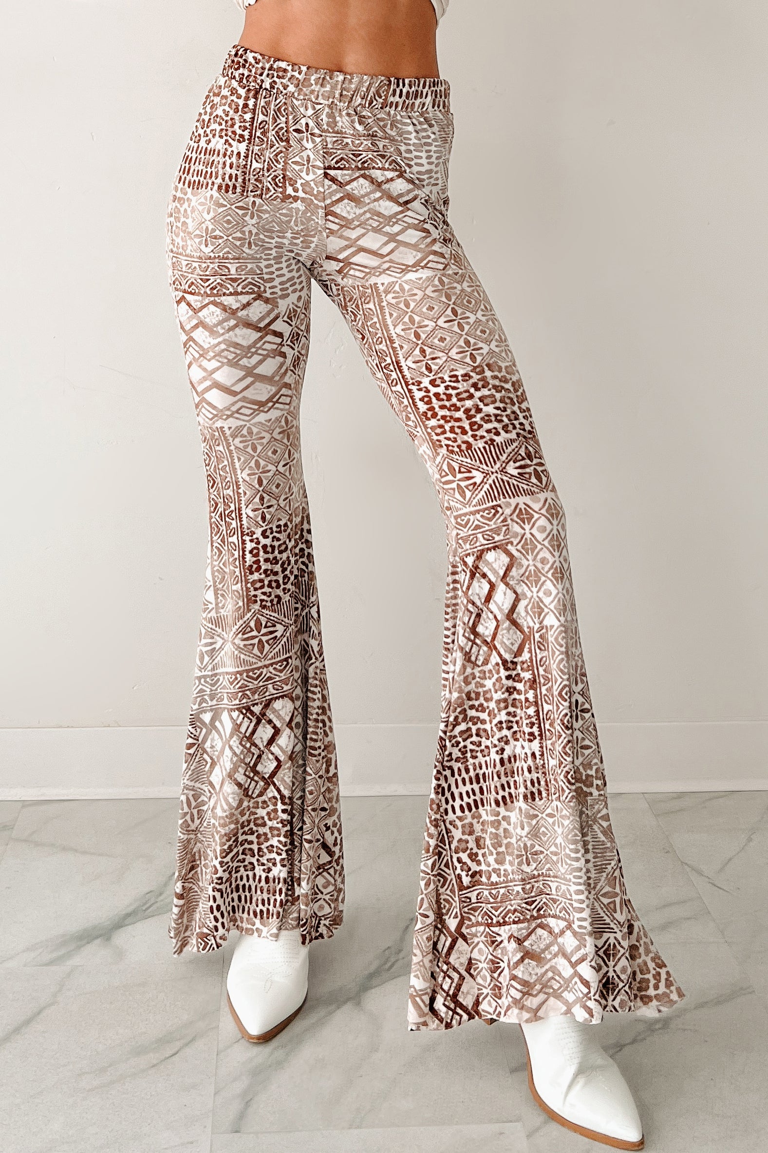 Cozy Bliss High Rise Flare Geometric Pants (Taupe)
