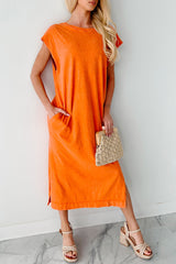 Sundays In Bed Sleeveless Midi Dress (Orange)