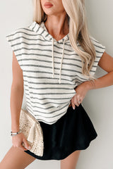 Cloud Kiss Short Sleeve Stripe Hoodie (Black/Cream)