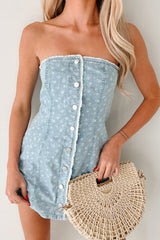 Now You See Me Floral Denim Mini Dress (Denim/White)