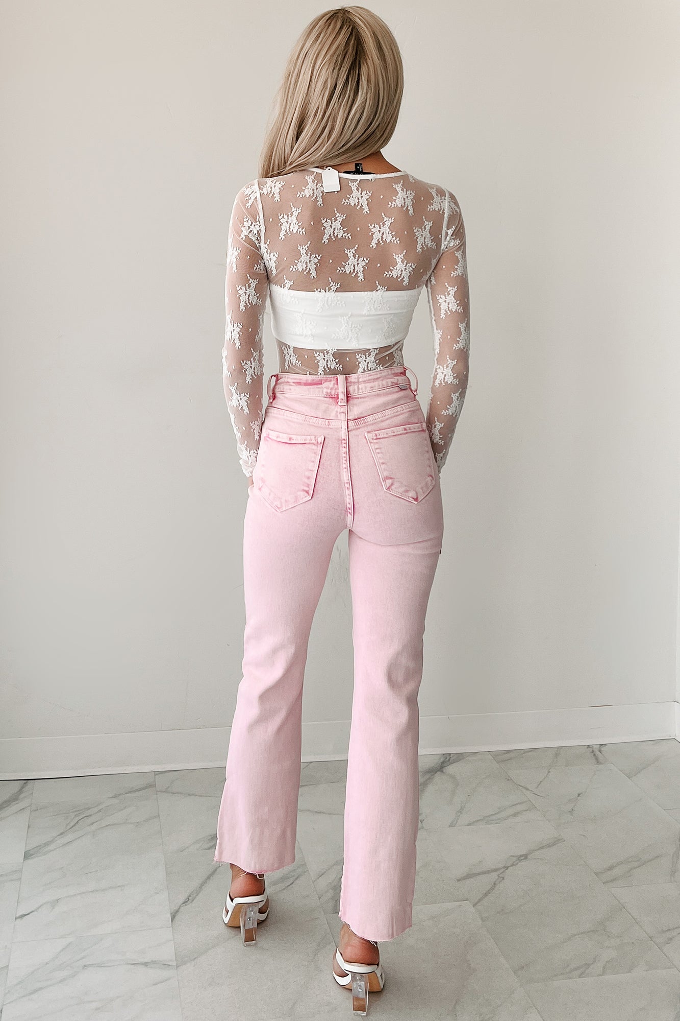 Crazy In Love Floral Mesh Long Sleeve Bodysuit (White)