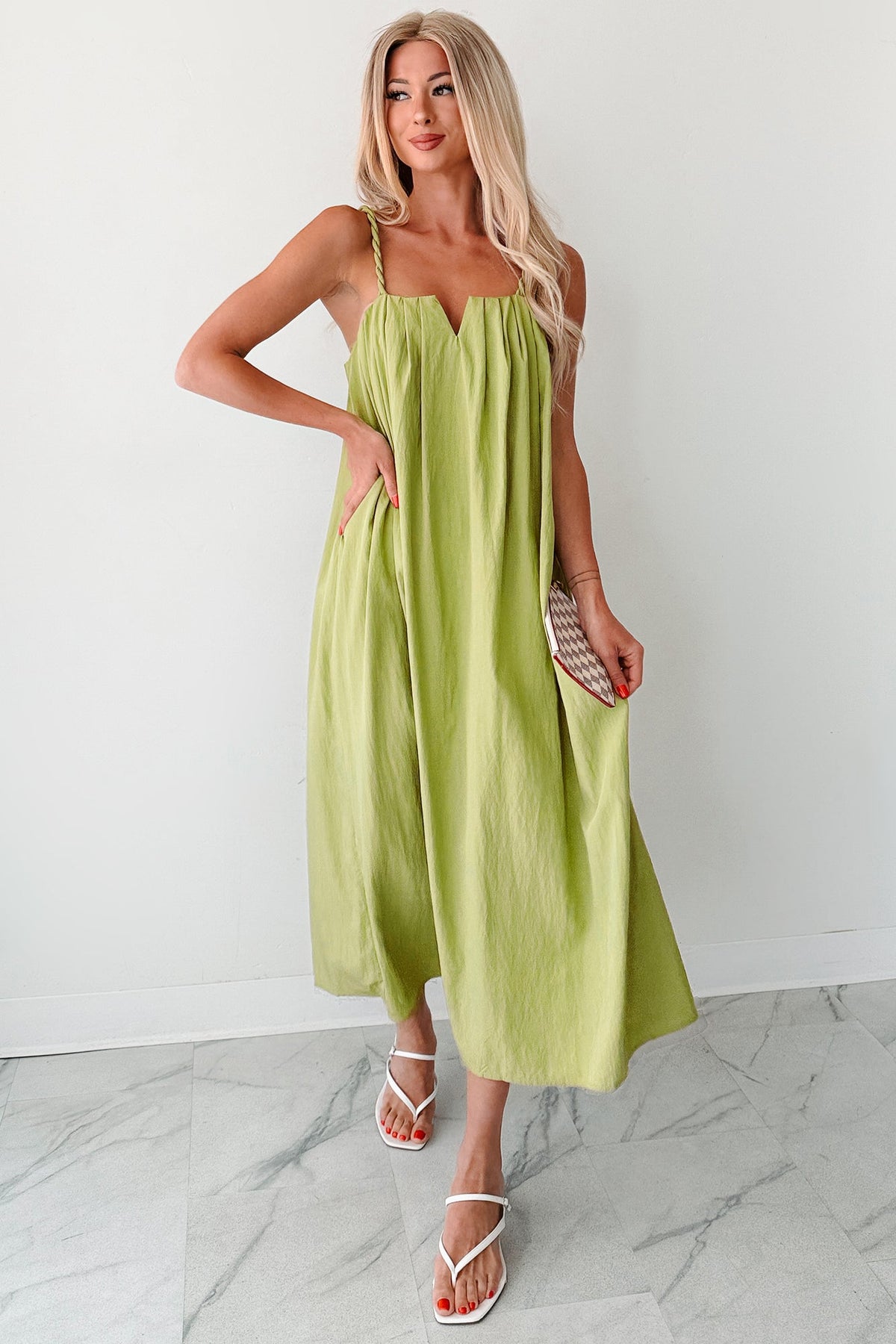 Pretend It's Paris Sleeveless Midi Dress (Sage)