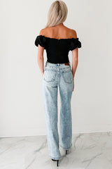 Call Me Cute Puff Sleeve Sweetheart Top (Black)