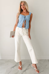 Feel The Rush Floral Tie-Front Top (Light Blue)
