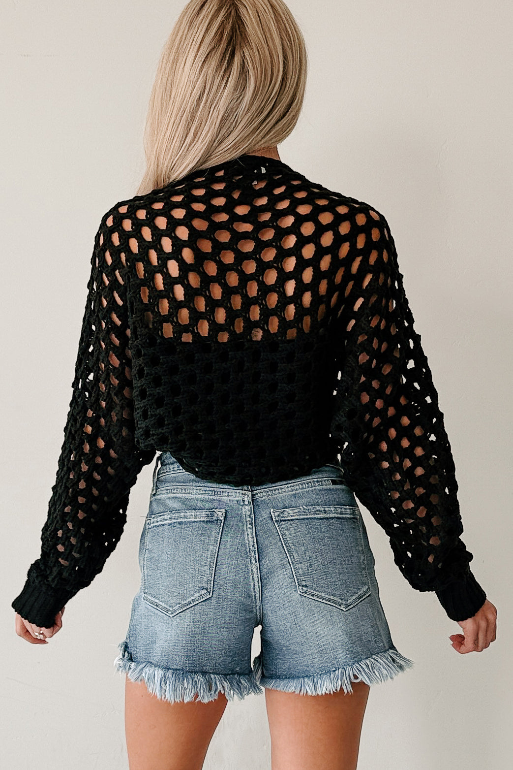 Back To Us Open Knit Bolero Shrug (Black)