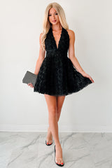 Lover's Logic Floral Halter Mini Dress (Black)