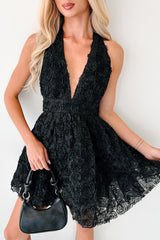 Lover's Logic Floral Halter Mini Dress (Black)