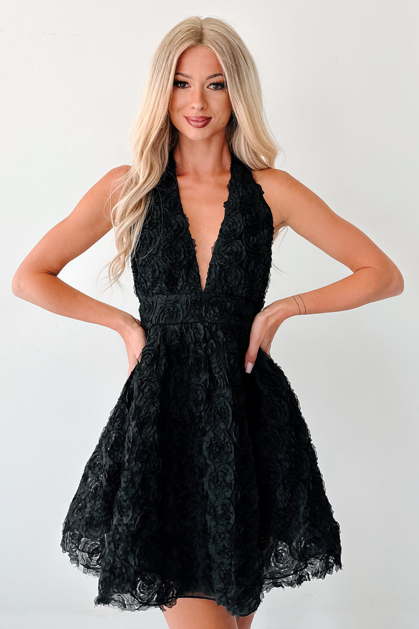Lover's Logic Floral Halter Mini Dress (Black)