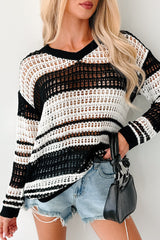 Earned My Ease Crochet Striped Knit Top (Black/White)