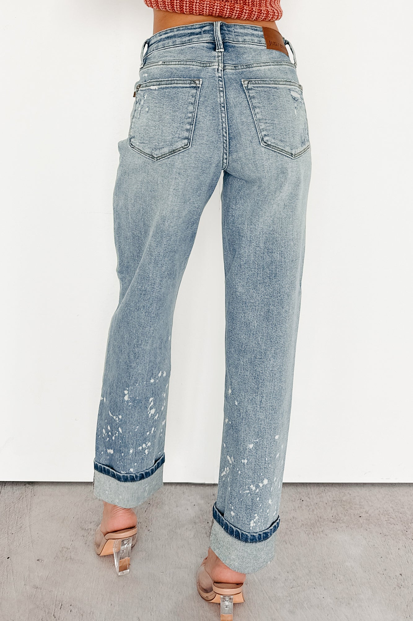 Ginny Bleach Splatter Judy Blue Boyfriend Jeans (Medium)