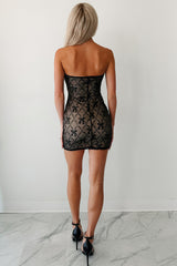 Glow On The Low Sequin Bow Print Mini Dress (Black)
