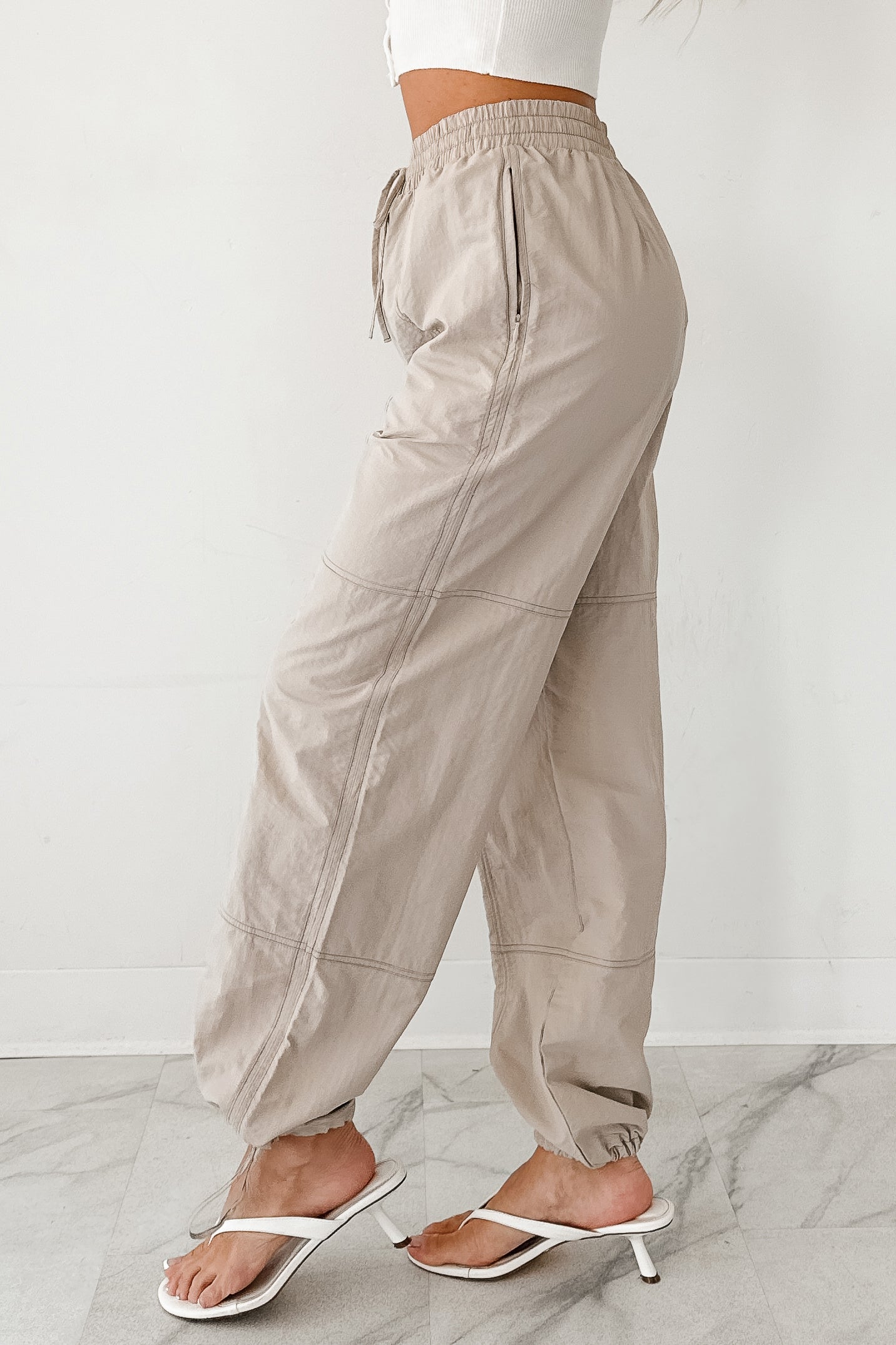 No Plot Needed Parachute Jogger Pants (Coconut Milk)