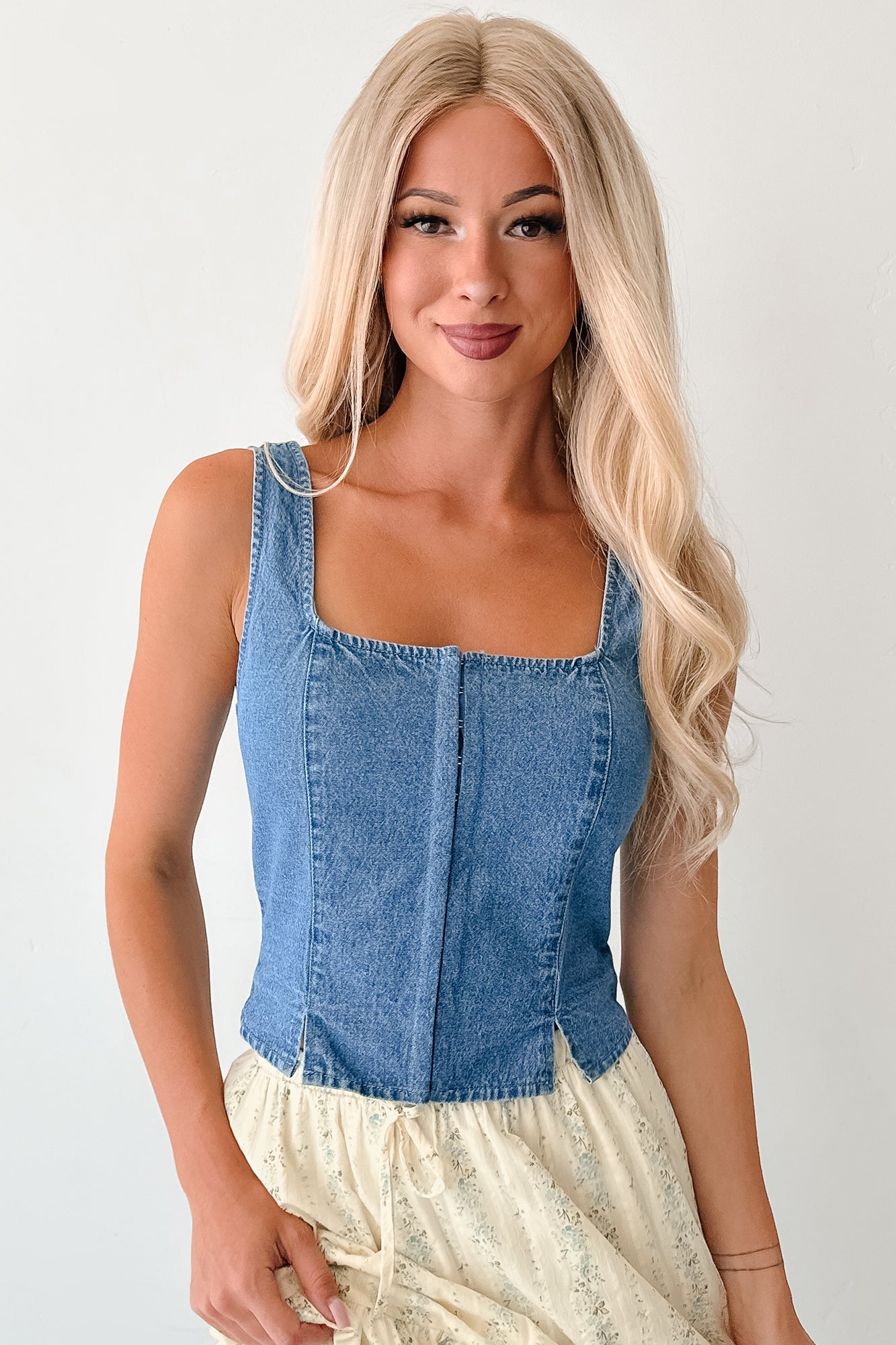 Made For More Hook Front Denim Tank Top (Denim)