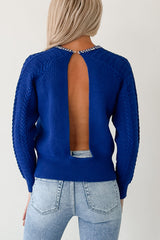 Chill Goals Chain Detail Cable Knit Fore Sweater (Blue)