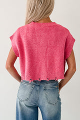 Undemanding Comfort Distressed Button-Up Sweater Vest (Pink)