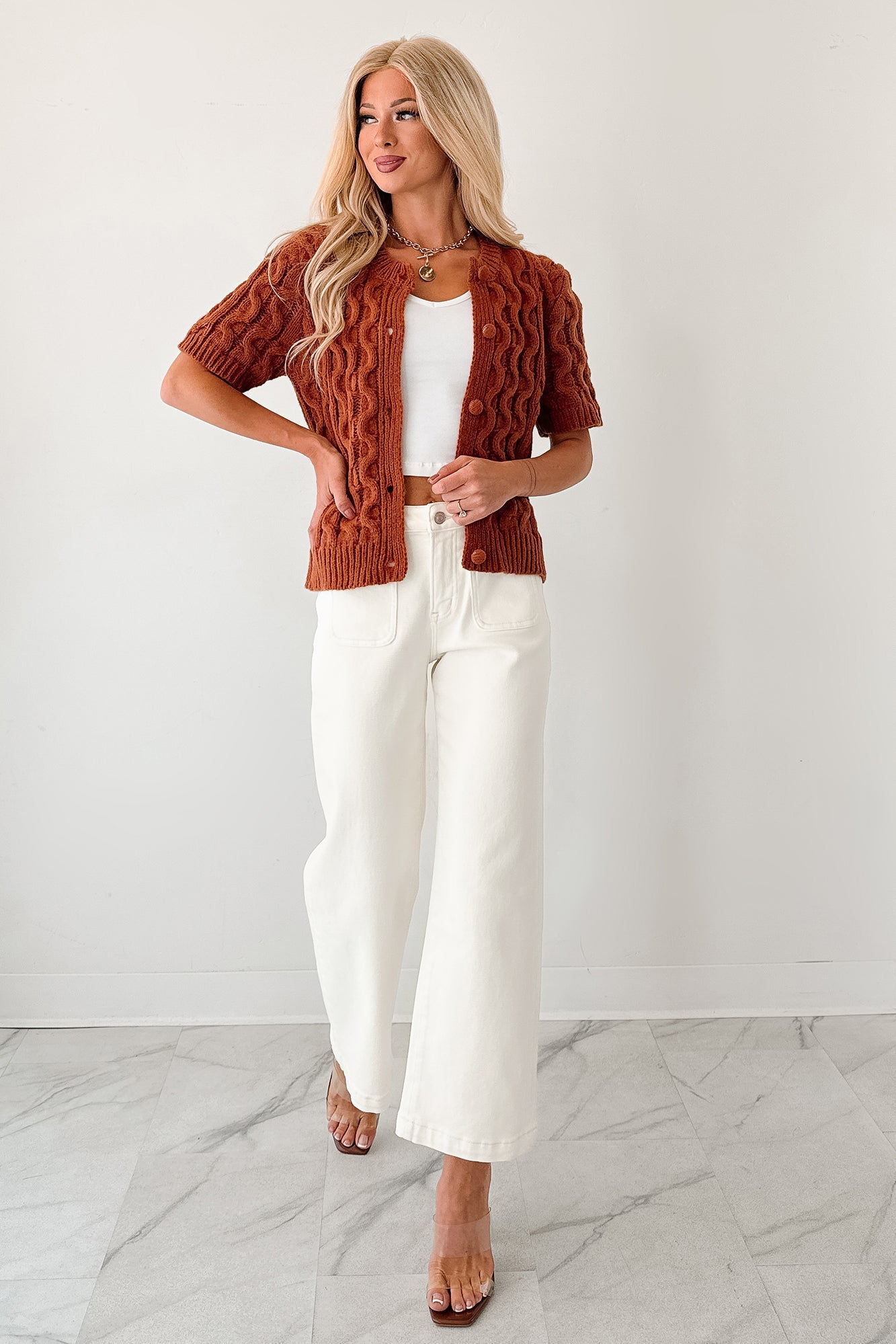 Bella Cropped Wide Leg Mica Denim Jeans (White Chocolate)